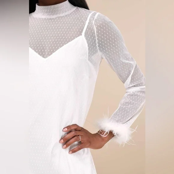 Lulus Immaculate Charisma White Mesh Feather Long Sleeve
Mini Dress - Picture 3 of 5